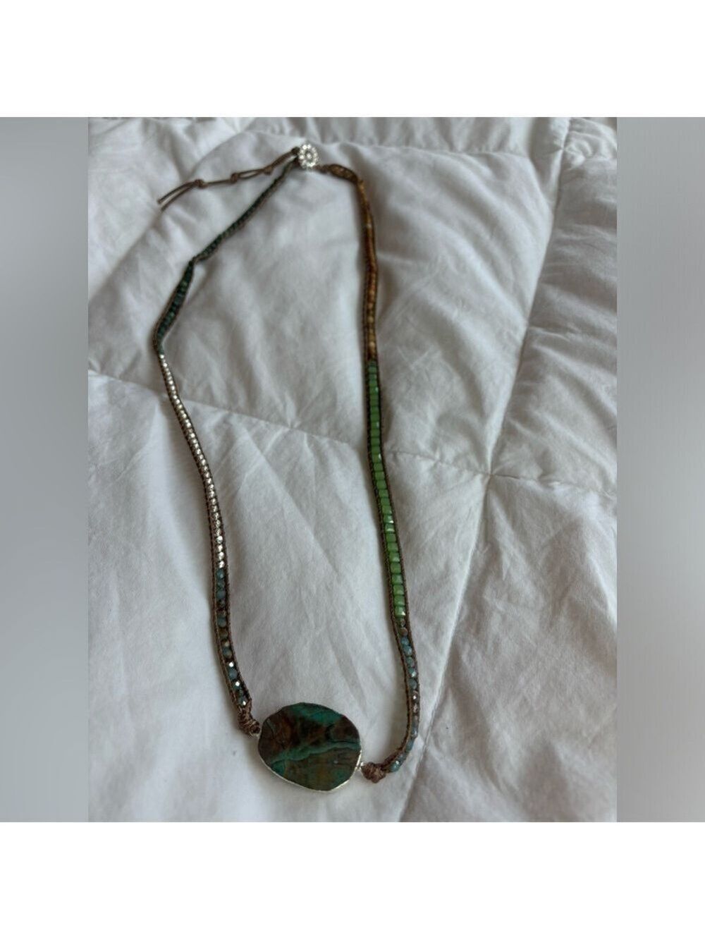 Southwest Style Beaded Necklace Adjustable 34”-38” Large Center Stone. NWOT